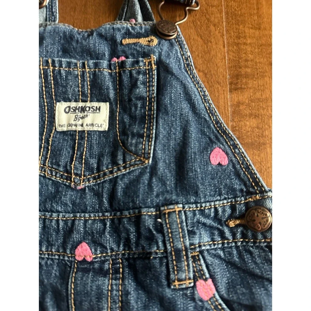 OshKosh Bgosh Vestbak girls hearts + flower + pink  Overalls   Size 18 M